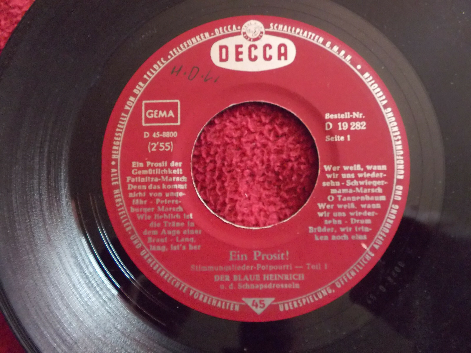 Der blaue Heinrich – Ein Prosit! Stimmungslieder-Potpourri Teil 1 + 2 (Decca, 45 U/min)