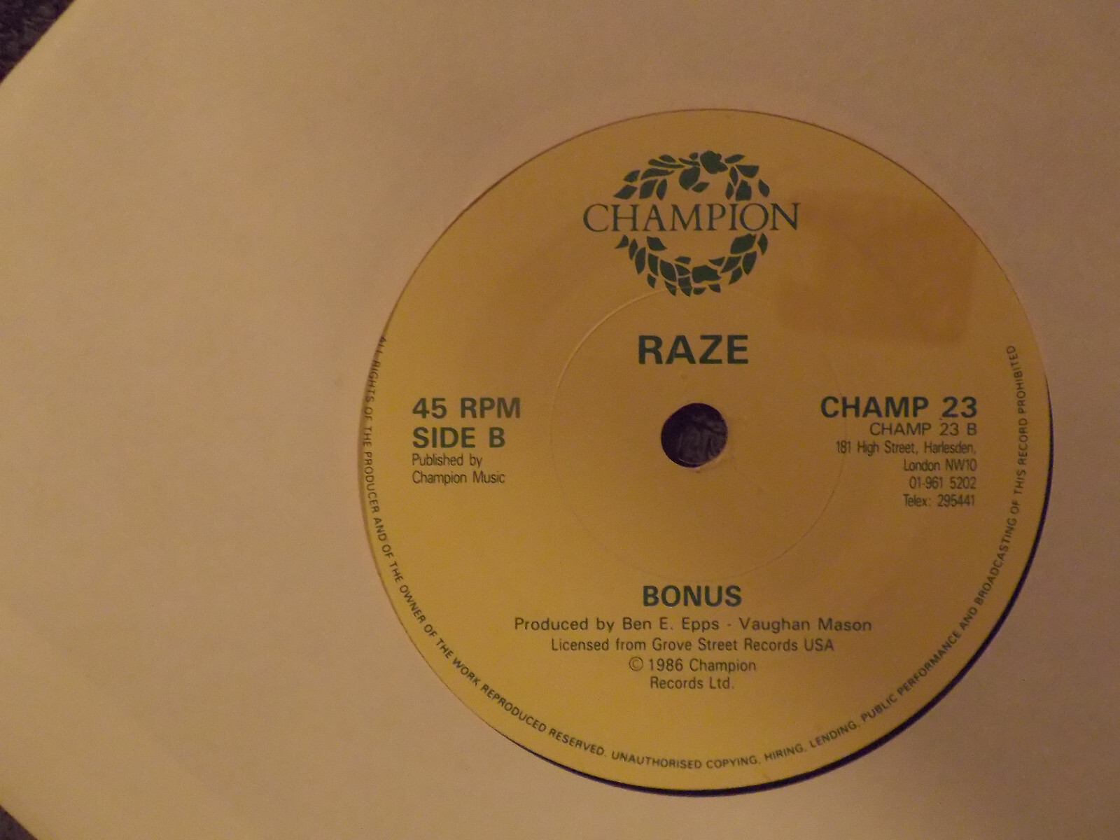 Raze – Jack the groove / Bonus | Single 7″, Champion Records 1986, Bild 2