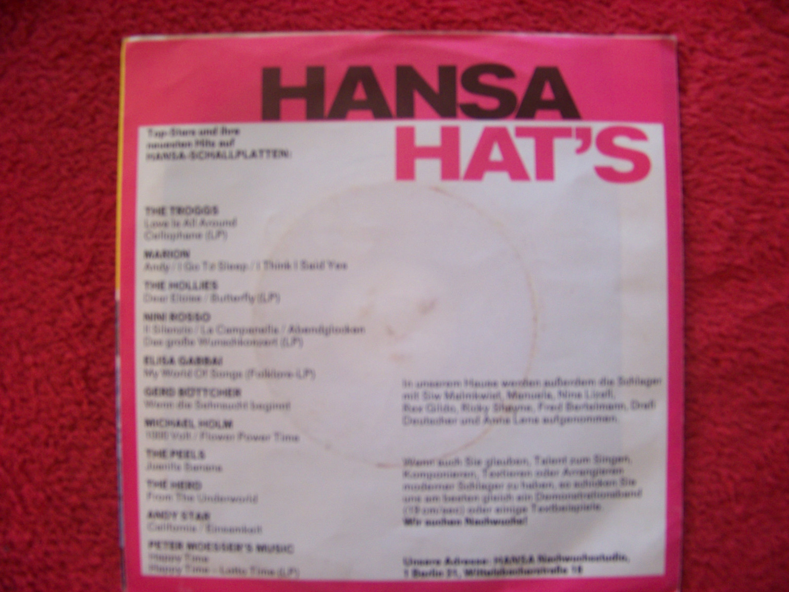 Vanity Fare – I live for the sun / On the other side of life (Hansa Records, 14 092), Bild 2