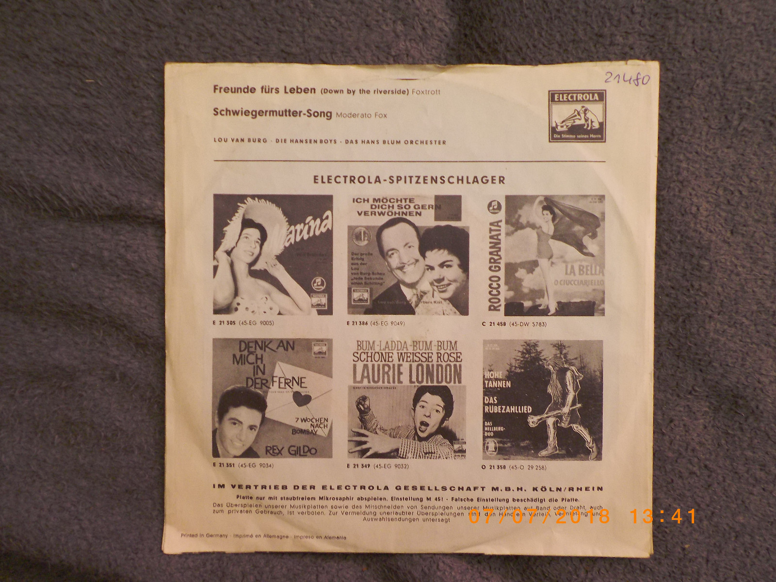 Lou van Burg – Freunde fürs Leben / Schwiegermutter-Song (Electrola, E 21 480), Bild 2