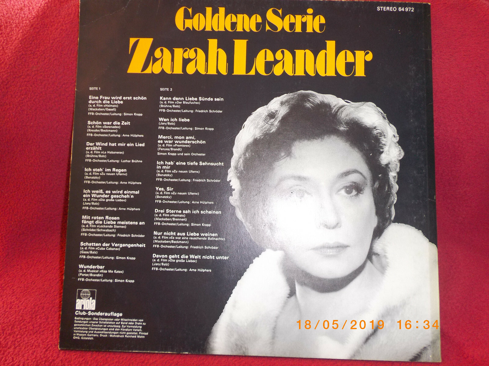 Zarah Leander – Goldene Serie | Ariola Records Club-Sonderauflage, LP, Bild 2