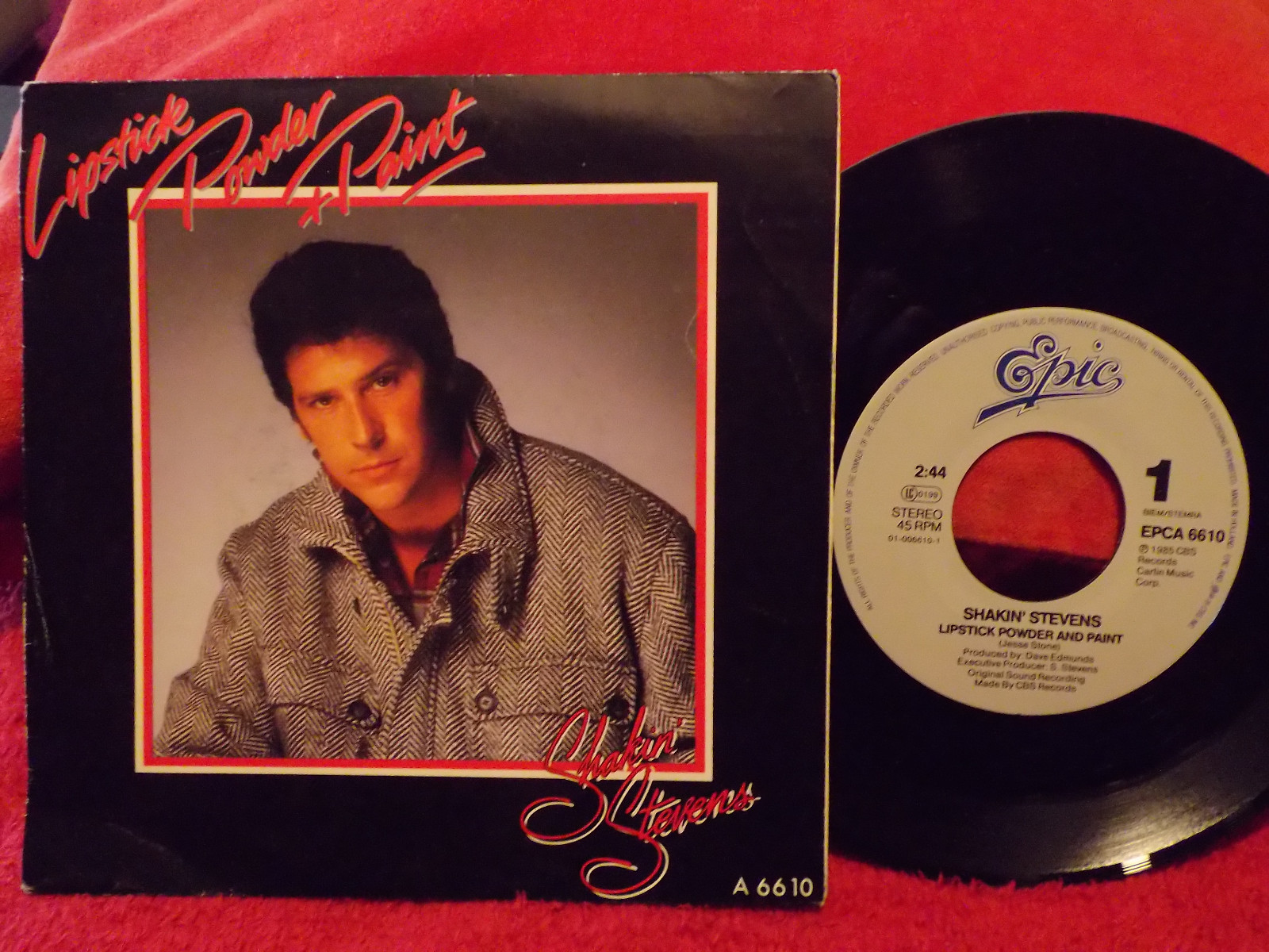 Shakin´ Stevens – Lipstick powder and paint / I´ll give you my heart (Single, 1985)