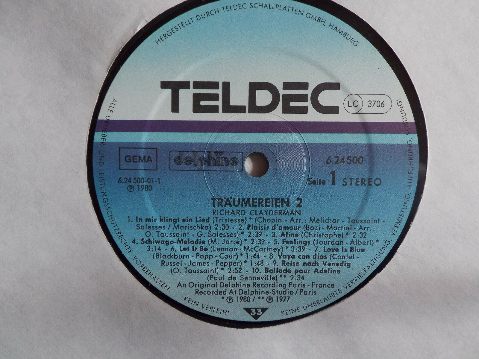 Richard Clayderman – Träumereien 2 (Teldec LP, 1980), Bild 2