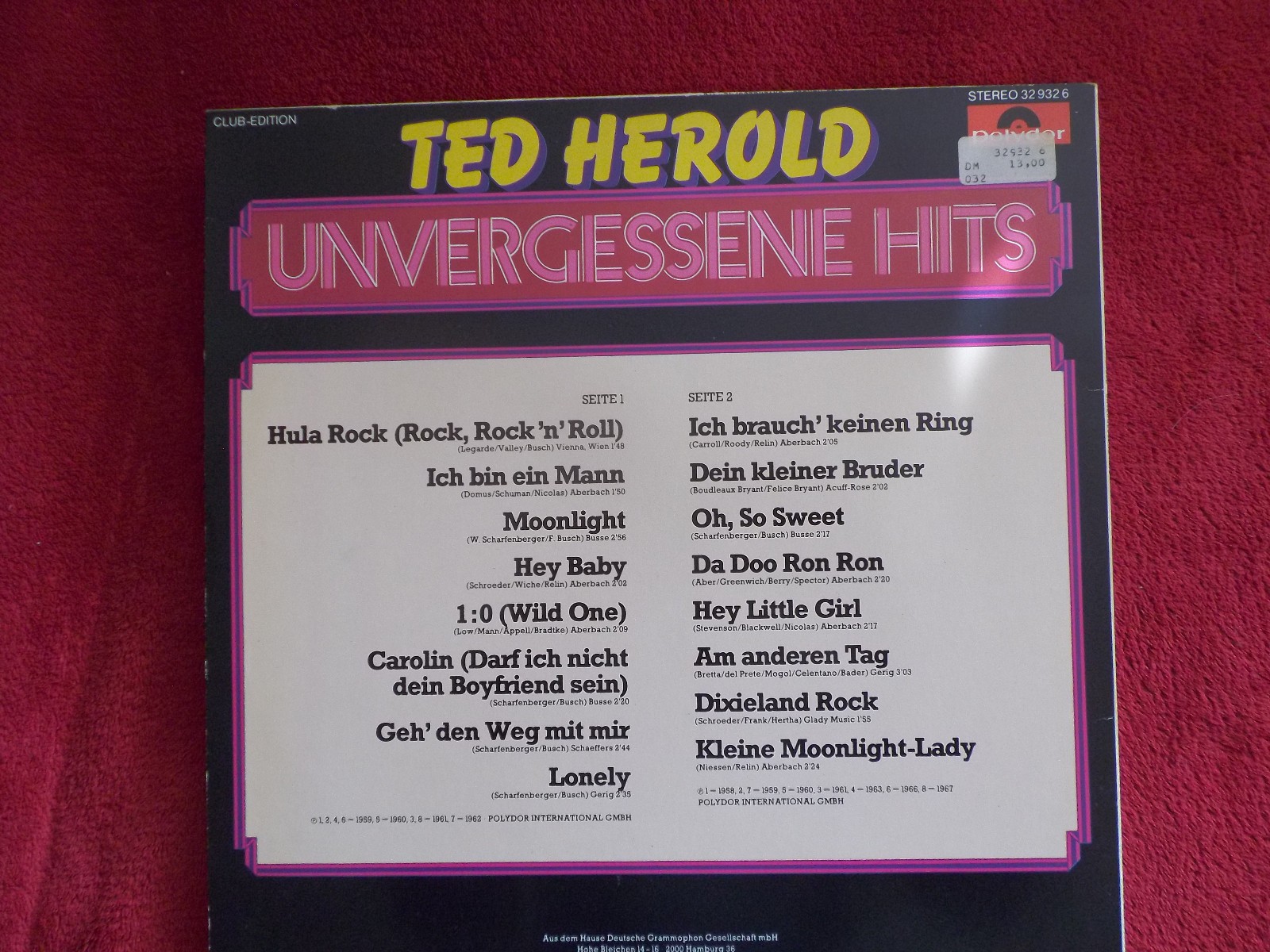 Ted Herold – Unvergessene Hits (Polydor Records, LP), Bild 2