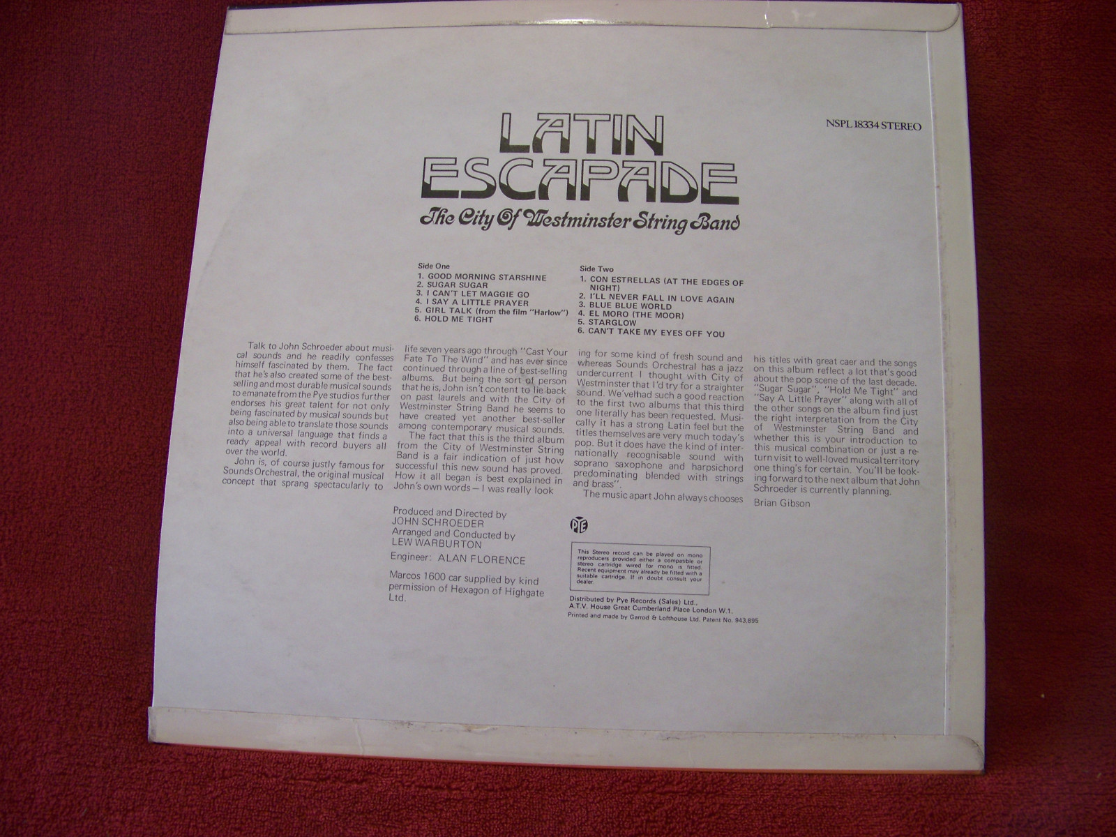 The City of Westminster String Band – Latin Escapade (LP), Bild 2