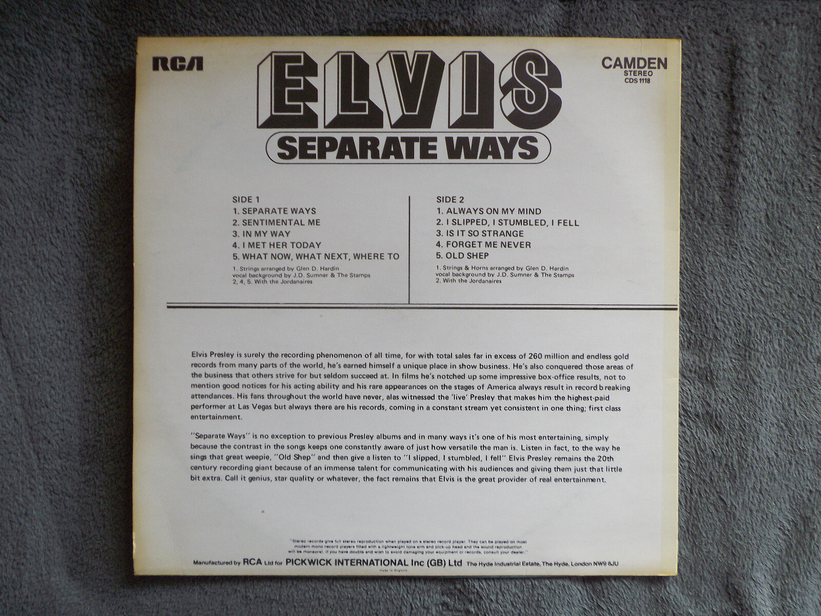 Elvis Presley – Separate Ways (RCA Camden, LP, 1973), Bild 2