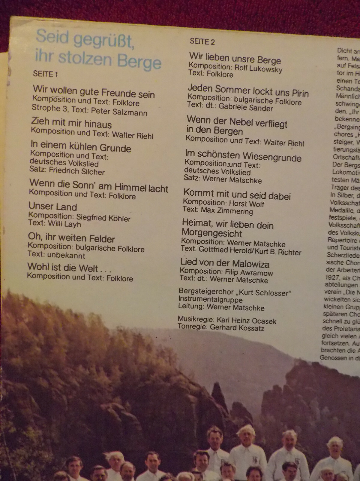 Bergsteigerchor Kurt Schlosser – Seid gegrüßt, ihr stolzen Berge (LP), Bild 3
