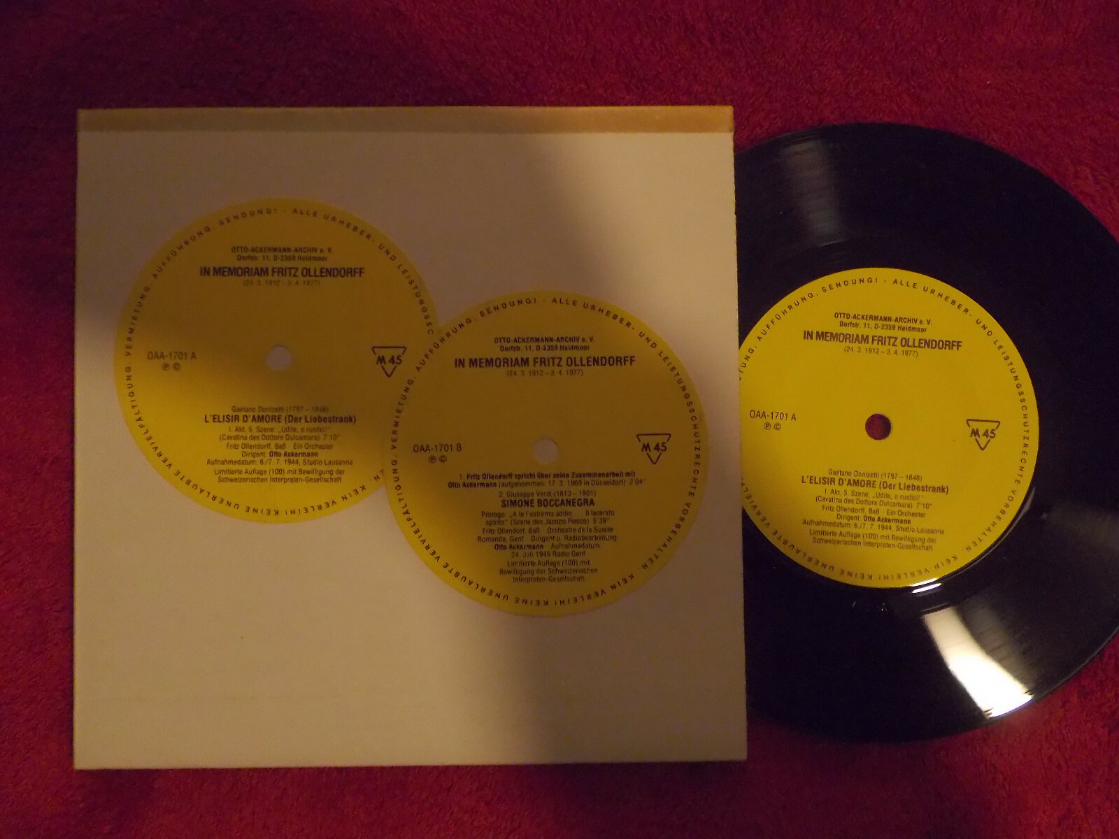 In Memoriam Fritz Ollendorff – Otto-Ackermann-Archiv Records, Single, 45 U/min