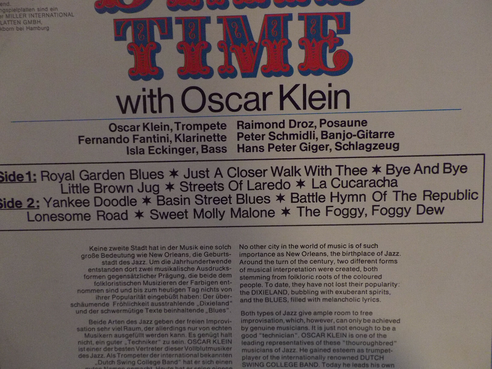 Dixie Time – Oscar Klein, R. Droz, F. Fantini u.a. | Sonic Records 9002, Bild 3