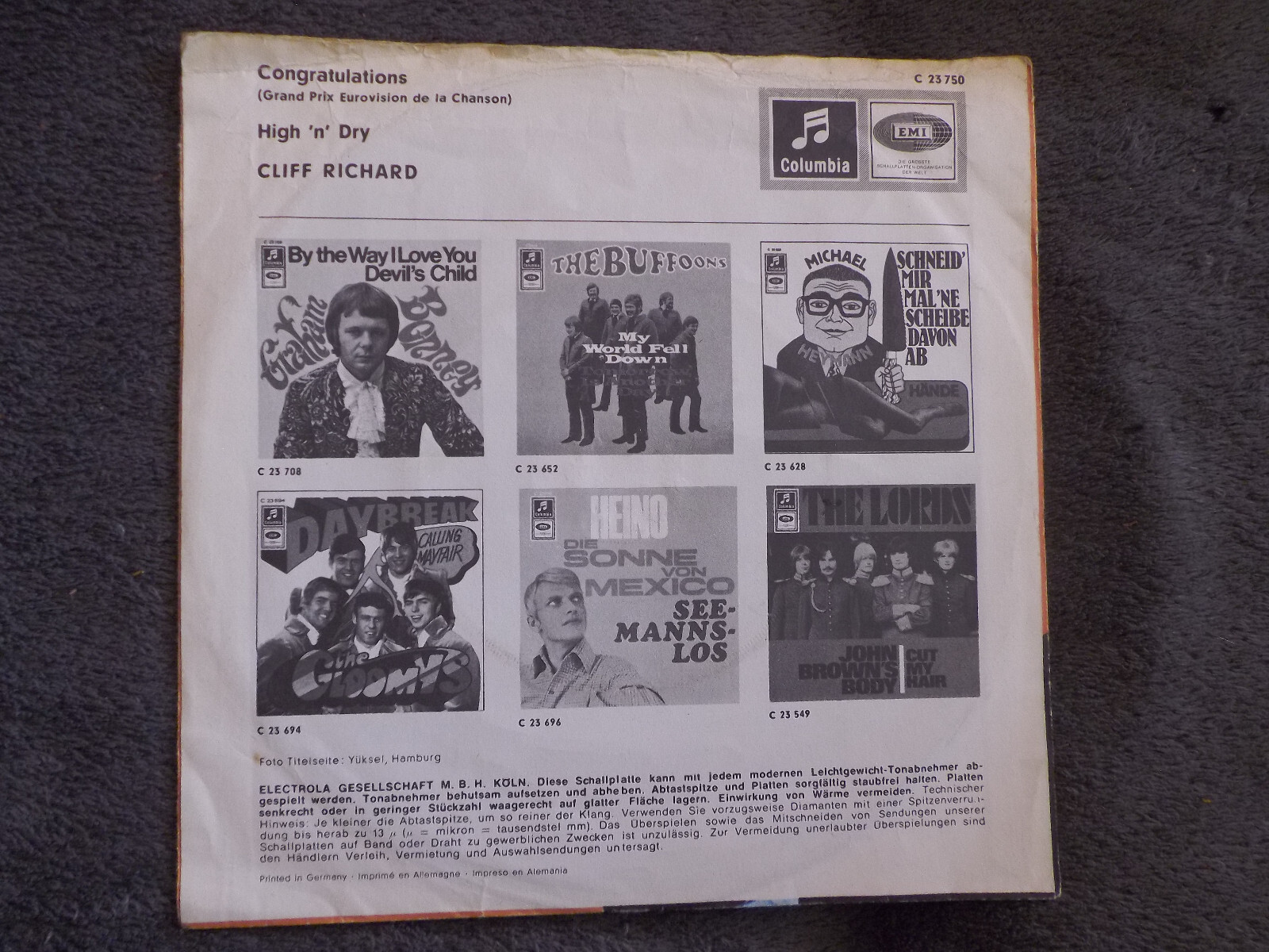 Cliff Richard – Congratulations / High ´n´ dry (Columbia / EMI Records, C 23 750), Bild 4
