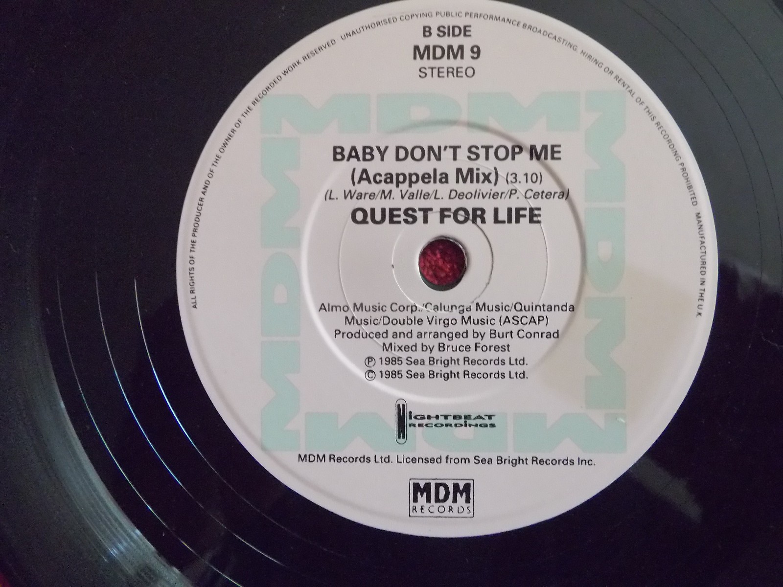 Quest For Life – Baby don´t stop me / My girl (Acappela Mix) – UK 7″ Single, Bild 2