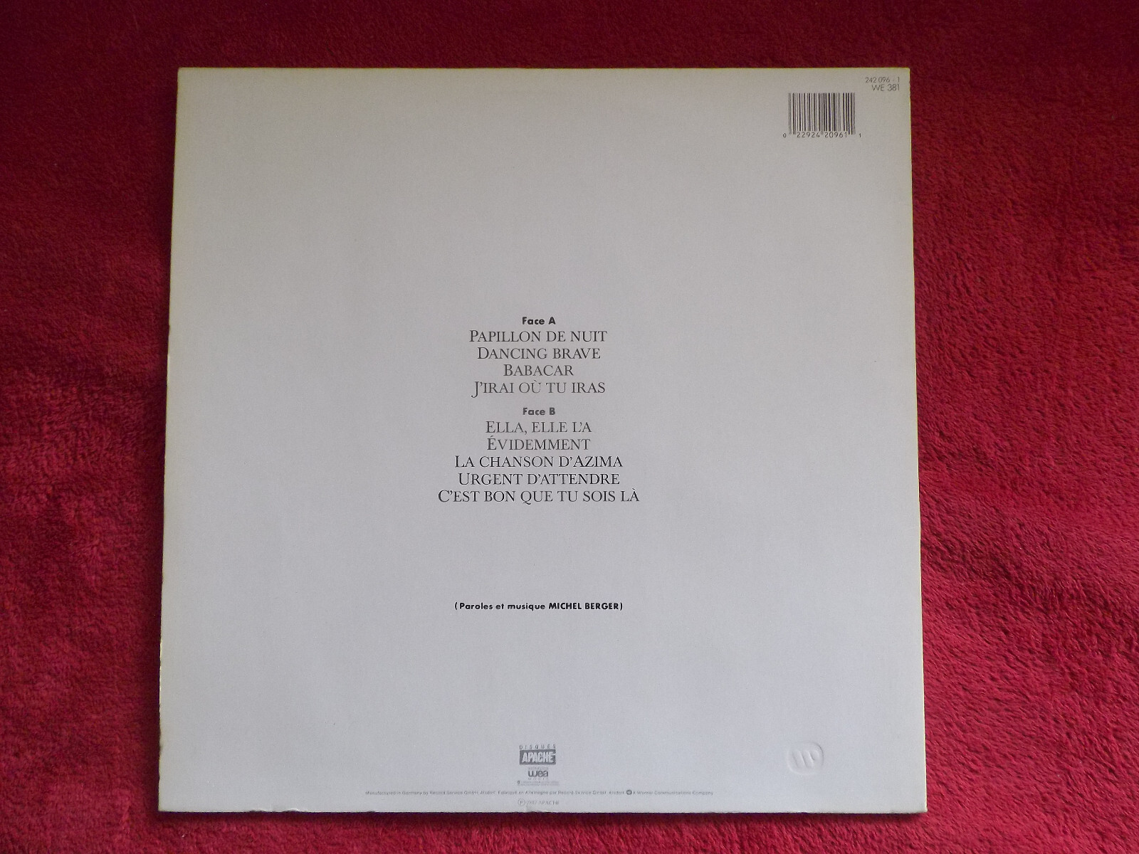 France Gall – Babacar | Apache Records LP, Deutschland 1987, Bild 5