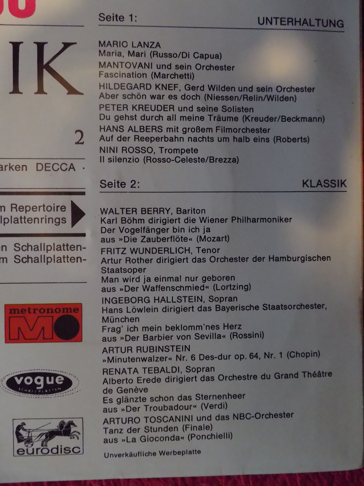 Various – Musik erklingt (S & R International 41 872), Bild 3