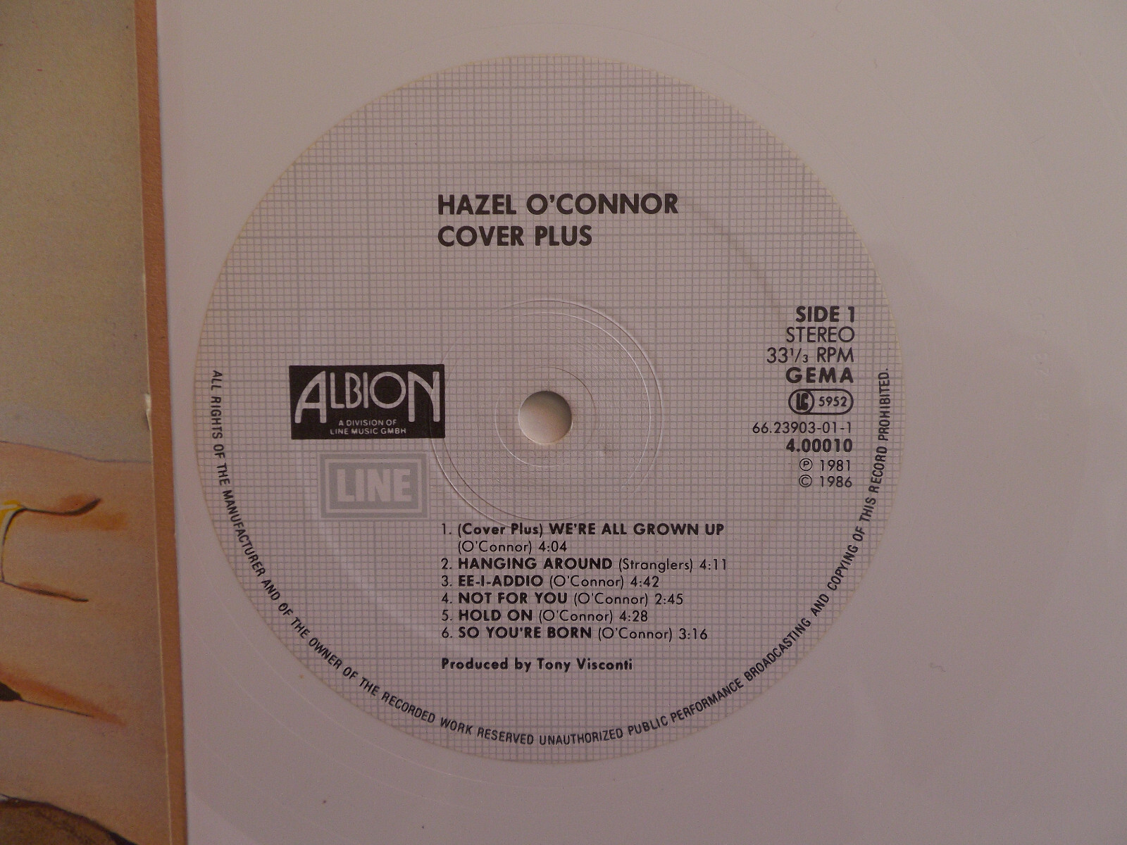 Hazel O´ Connor – Cover plus | Albion Records LP, weißes Vinyl, Bild 2