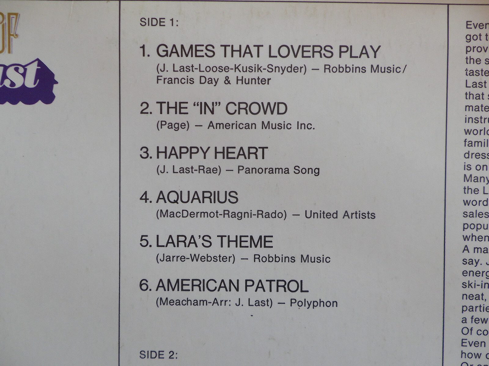 James Last – The Very Best of James Last (LP), Bild 4