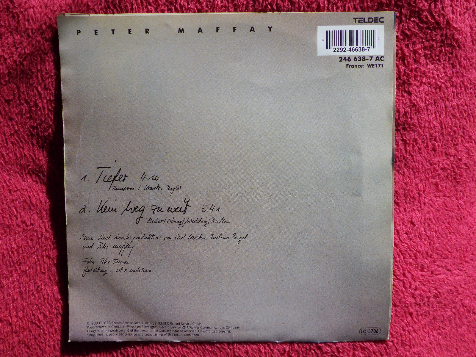 Peter Maffay – Tiefer / Kein Weg zu weit · Teldec Records 246 638-7 · 1989, Bild 2