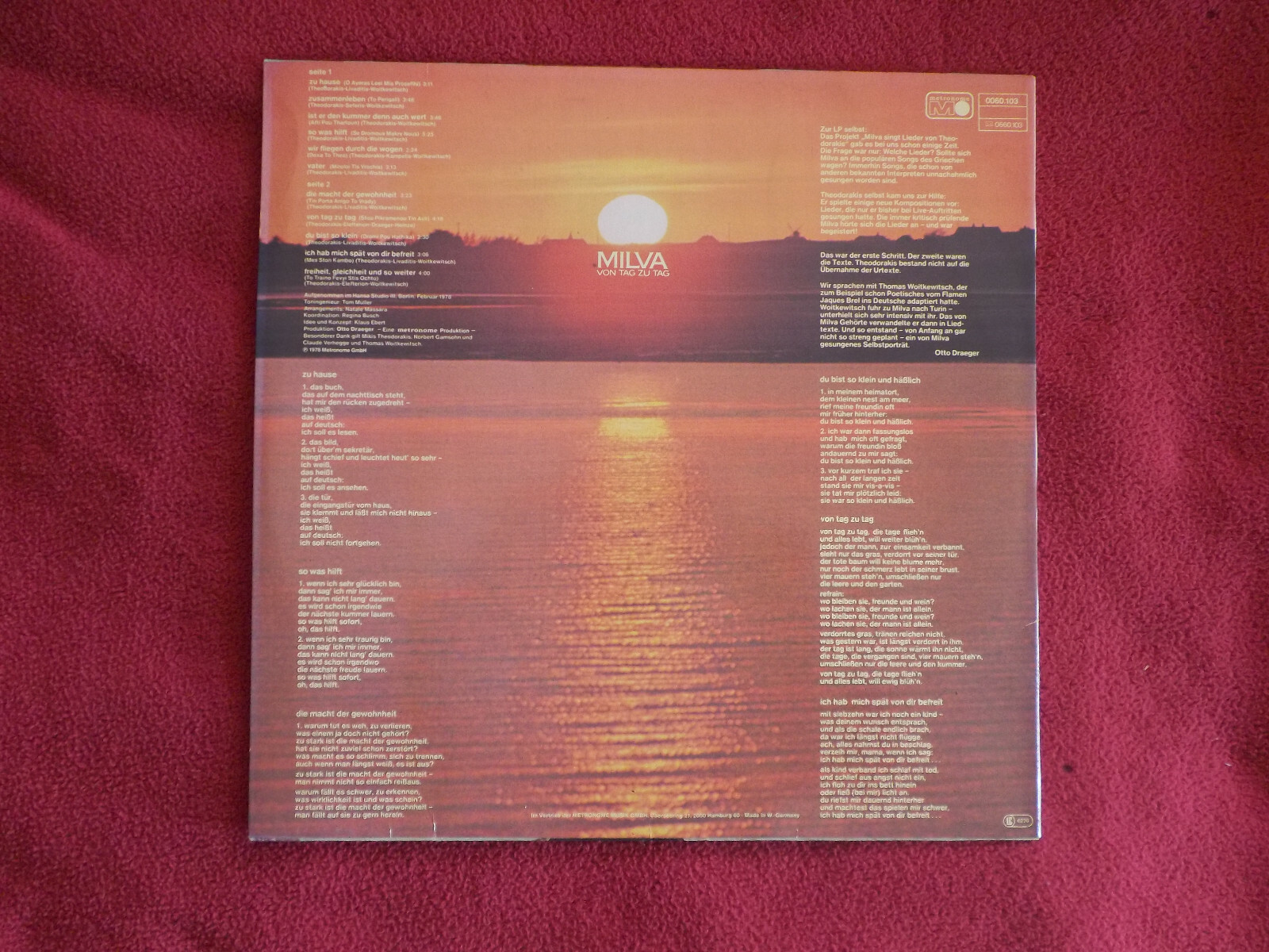 Milva – Von Tag zu Tag | Metronome Records LP, 1978, Bild 2
