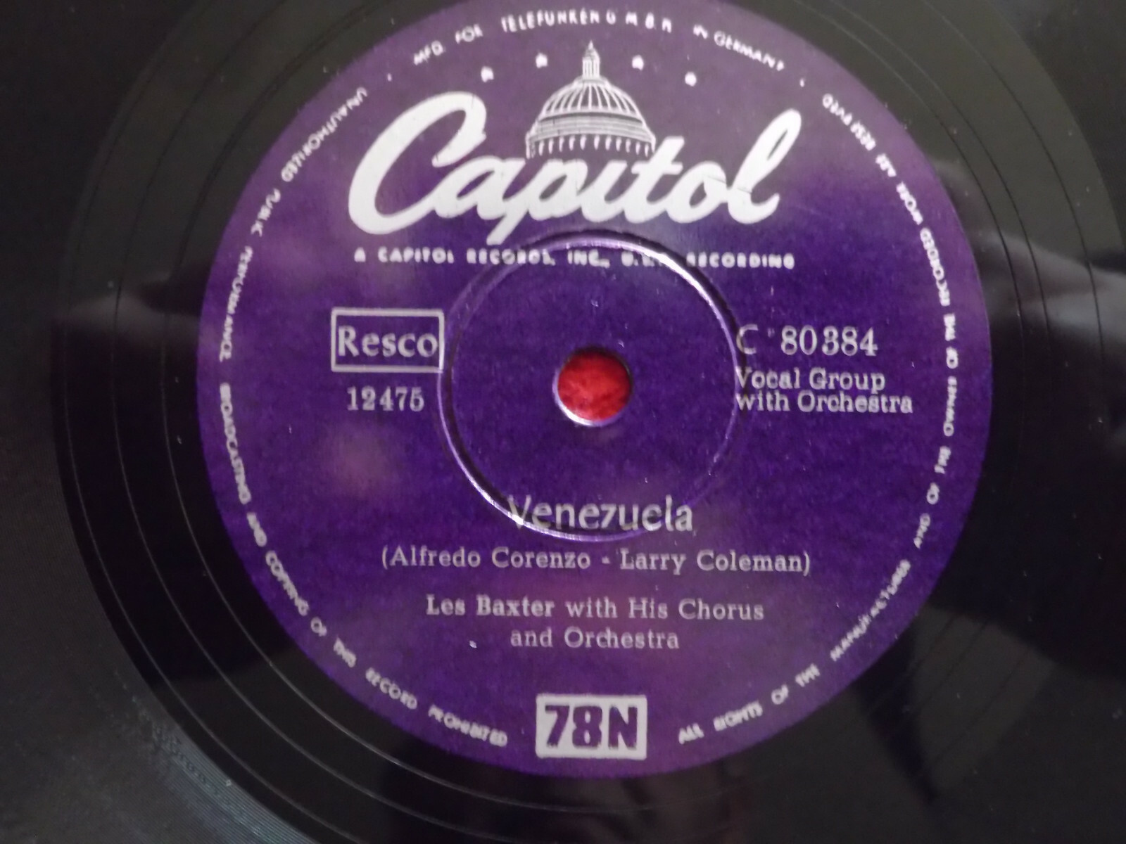 Les Baxter – Venezuela / The high and the mighty (78er Schellackplatte)
