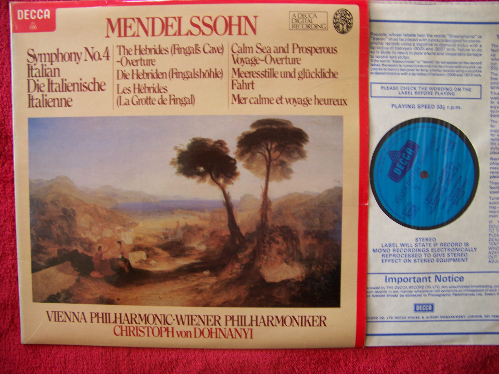 Mendelssohn – Symphony No. 4, Wiener Philharmoniker, Decca LP (England, 1979)