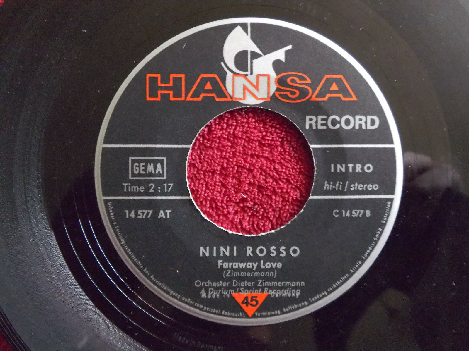 Nini Rosso – Roulette / Faraway Love | Hansa Records 14 577 AT, Bild 2