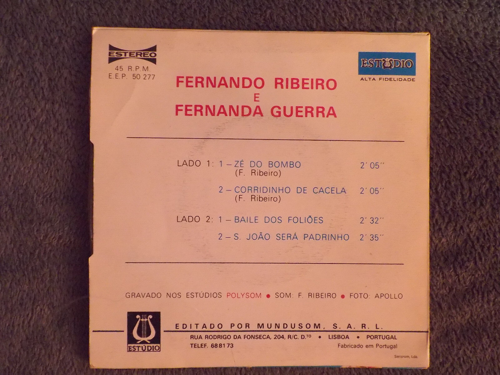 Fernando Ribeiro & Fernanda Guerra – Ze do bombo + 3 · Single, 45 U/min, Bild 3