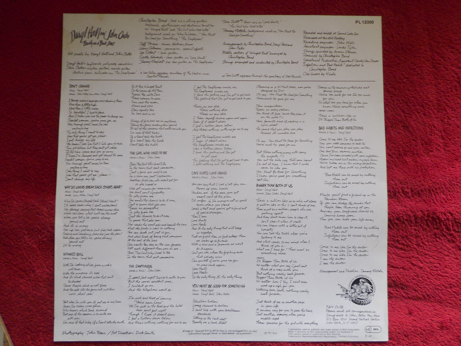 Daryl Hall & John Oates – Beauty on a Back Street, LP (RCA Records, PL 12 300, Deutschland, 1977), Bild 3