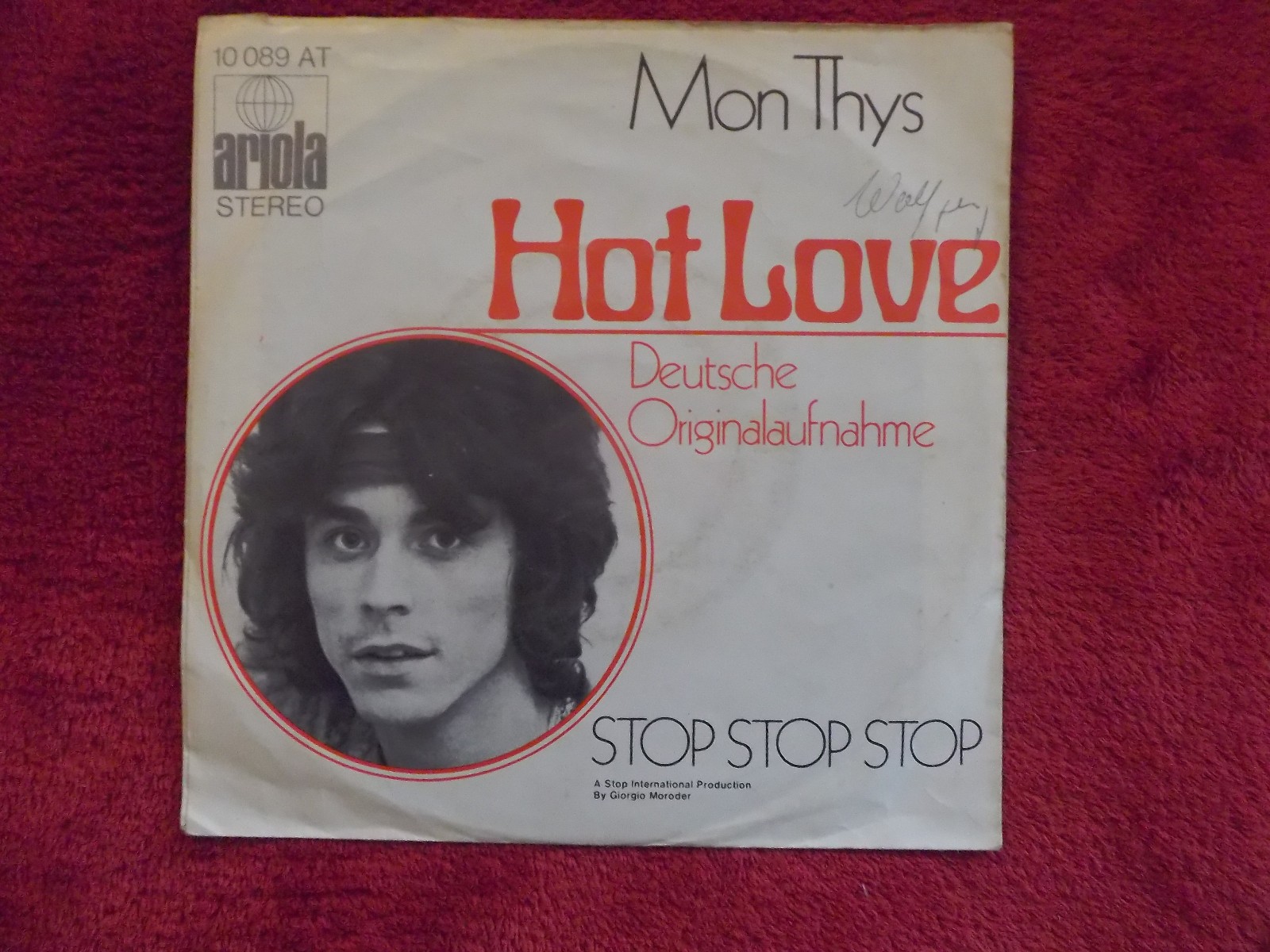 Mon Thys – Hot Love / Stop Stop Stop · Ariola 10089 AT, Bild 2