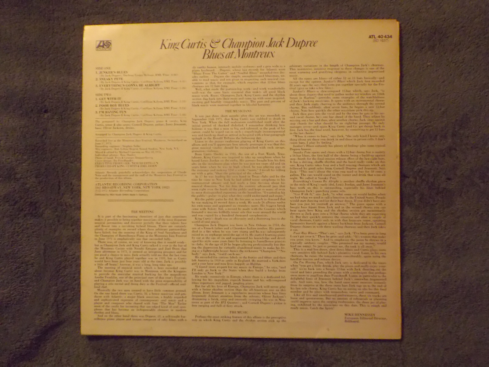 King Curtis & Champion Jack Dupree – Blues at Montreux (LP), Bild 2