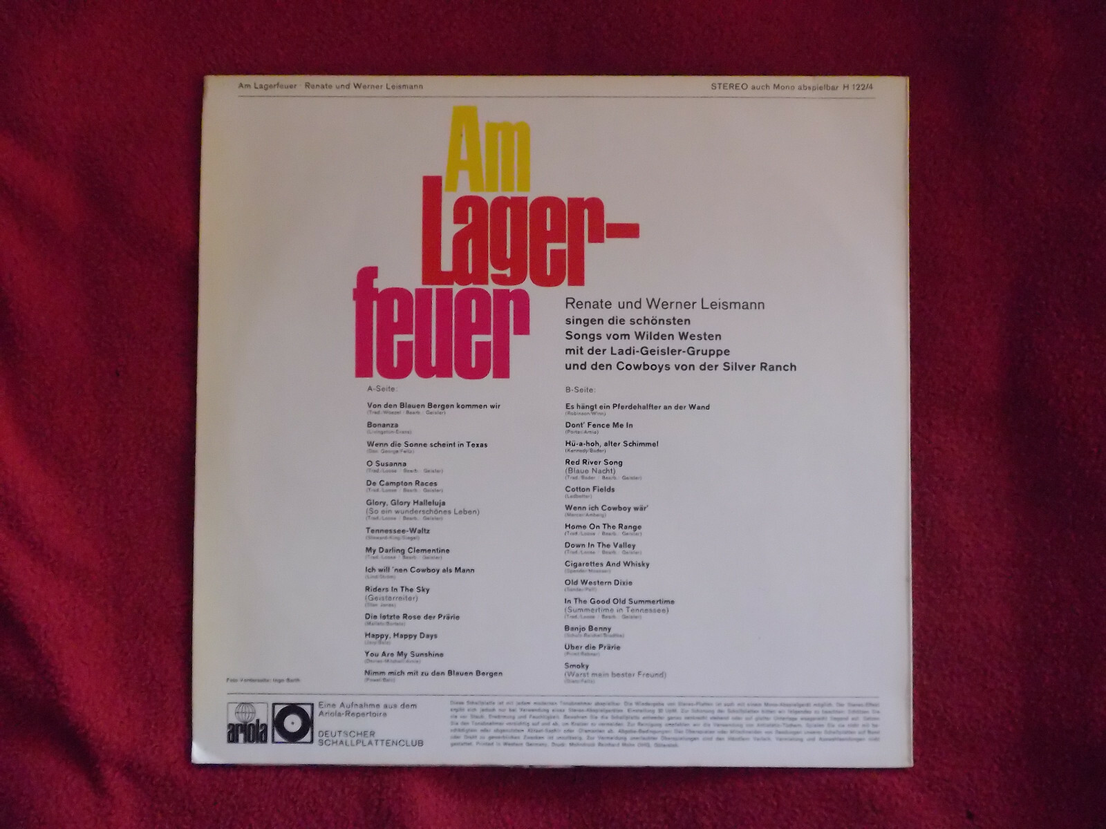 Renate und Werner Leismann – Am Lagerfeuer | LP, Deutscher Schallplattenclub, H 122/4, Bild 2