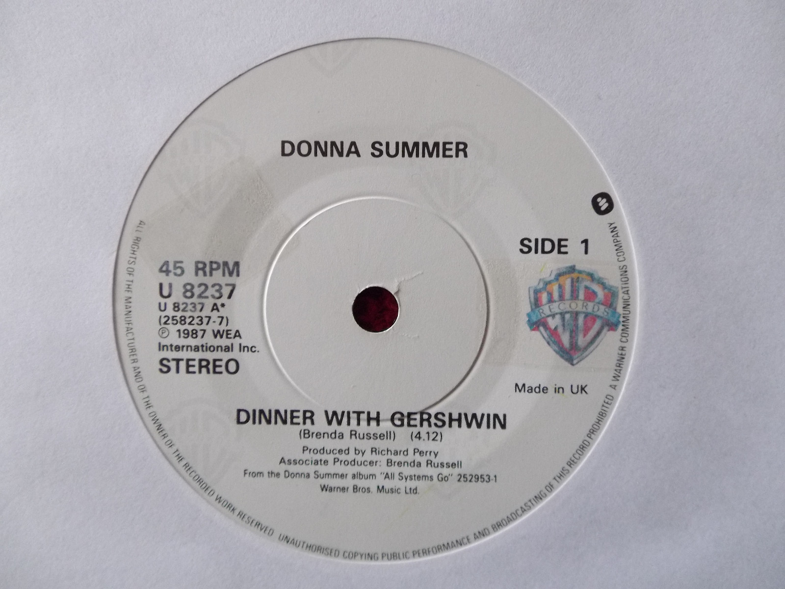 Donna Summer – Dinner with Gershwin / Dinner with Gershwin (Instr.), UK-Single, 1987
