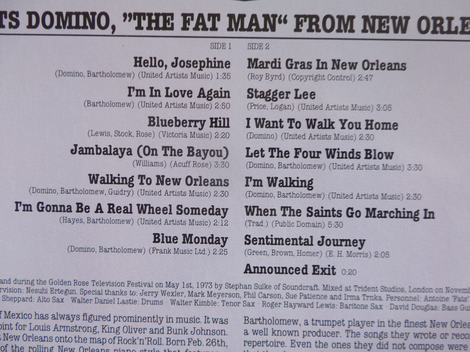 Fats Domino – Rock´n´Roll forever (Midi Records, MID 20 111, 1977), Bild 3