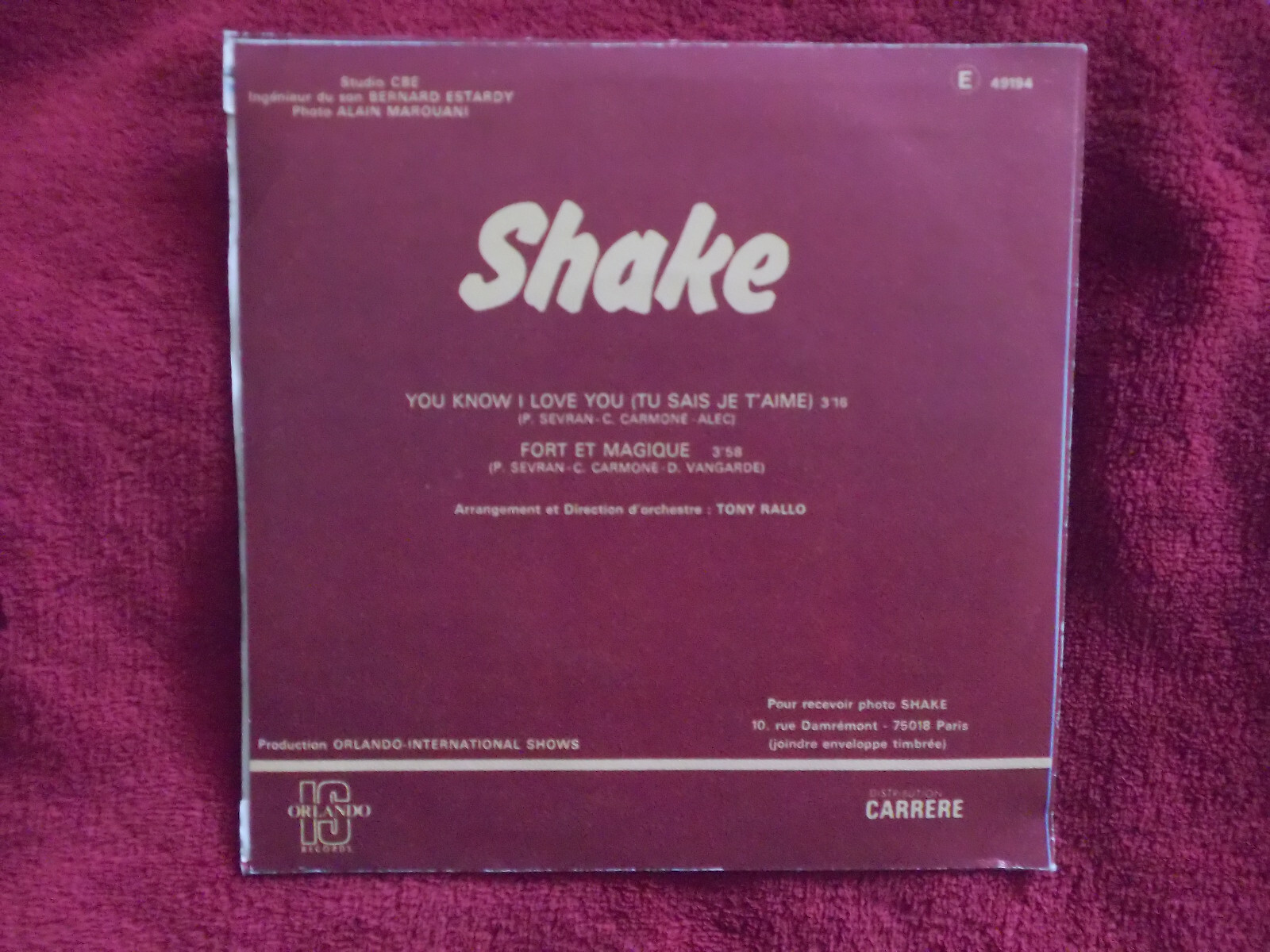 Shake – You know I love you / Fort et magique (7″-Single), Bild 2
