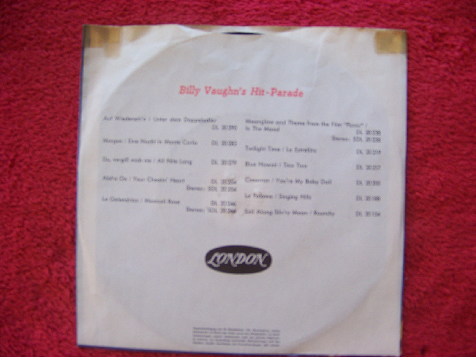 Billy Vaughn – Moonlight and roses / Beg your pardon (London Records, DL 20 330), Bild 2