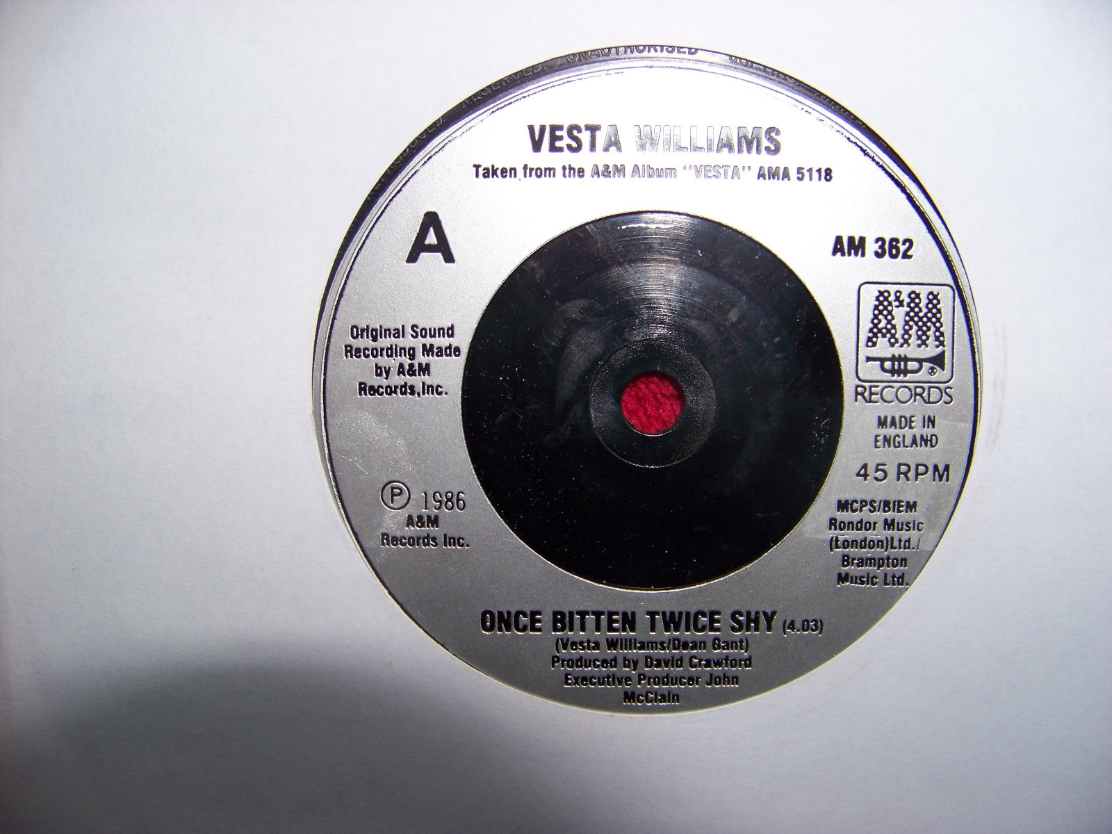 Vesta Williams – Once bitten twice shy / My heart is yours (A&M, AM 362)