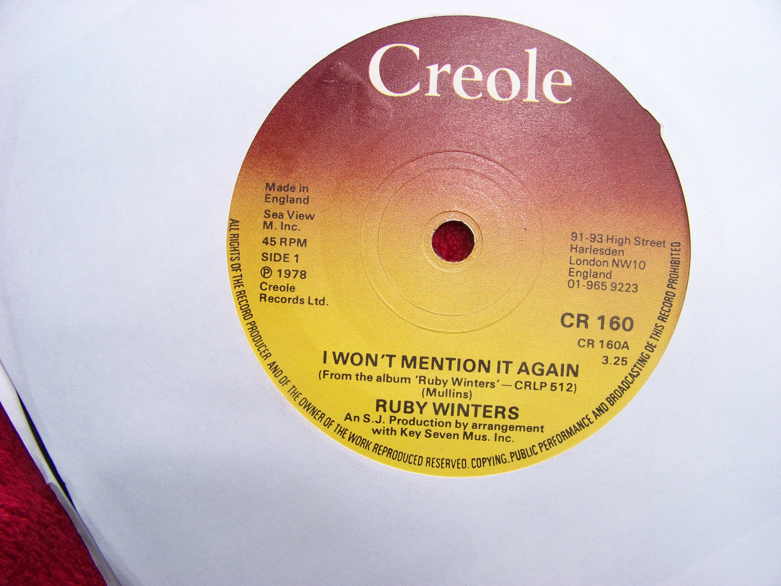 Ruby Winters – „I won´t mention it again / I can´t fake it anymore“ · UK 7″ Single (1978)