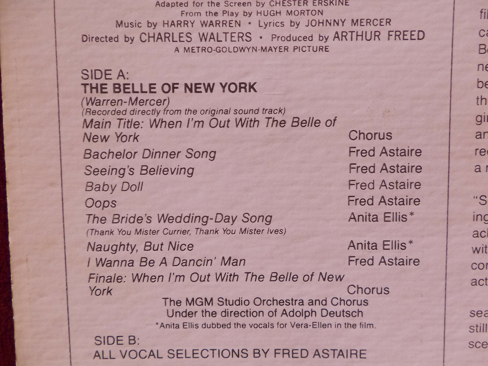 Fred Astaire – The belle of New York (LP, US, 1978), Bild 3