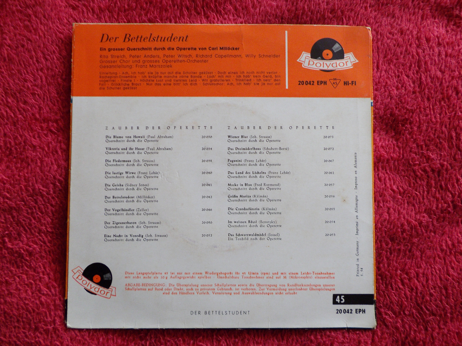 V.A. – Der Bettelstudent: Querschnitt (Polydor, 1958), Bild 2