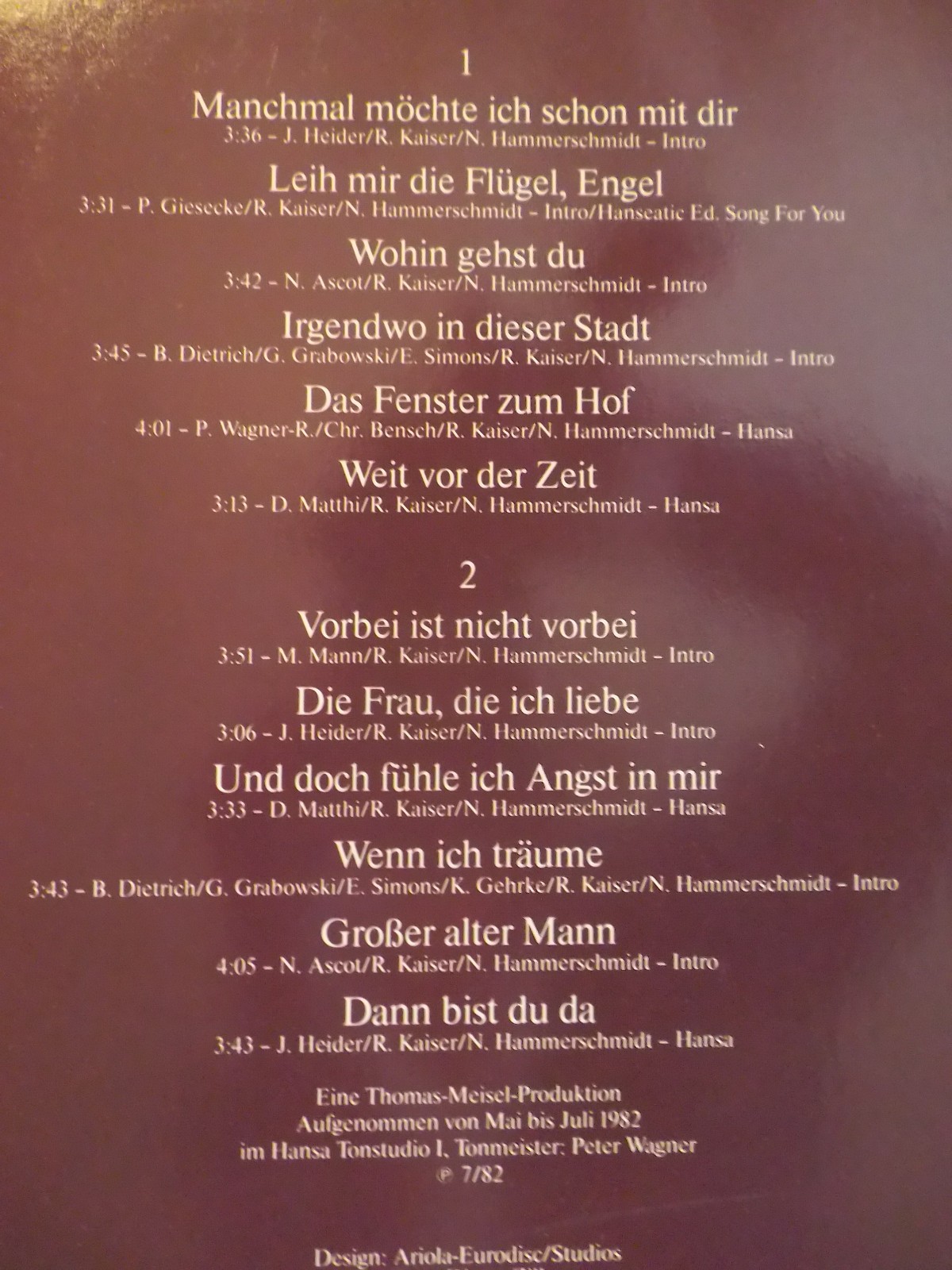 Roland Kaiser – In Gedanken bei dir (LP, Hansa Records, 1982), Bild 3
