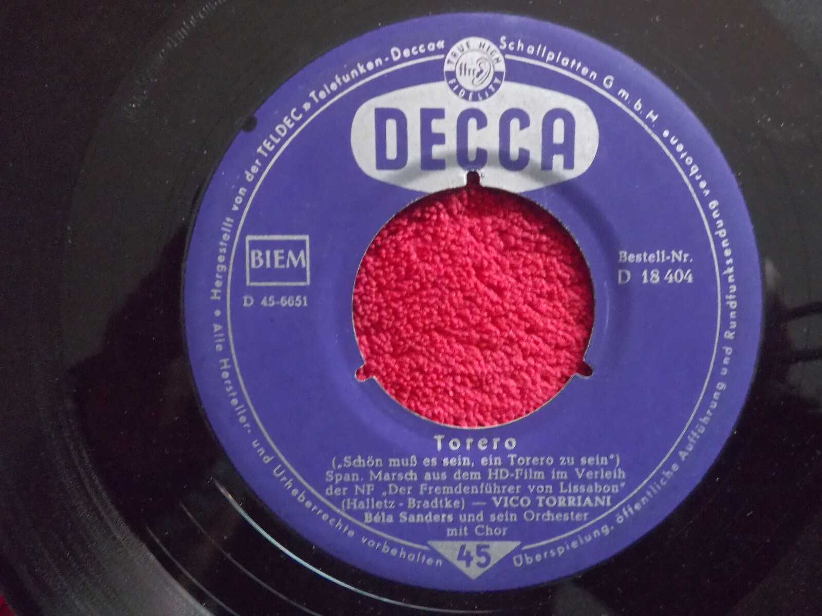 Vico Torriani – Torero / Du bist mein schönster Liebesroman (Decca, Single)
