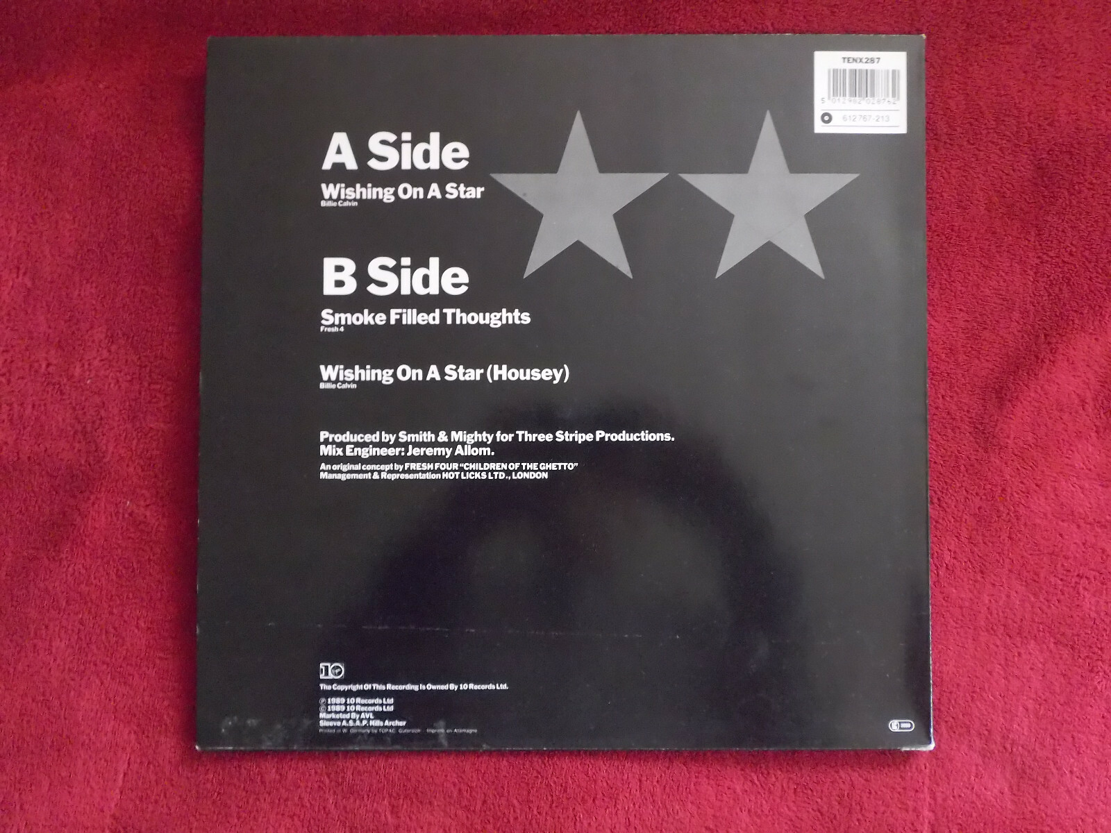 Fresh 4 – Wishing on a Star / Smoke Filled Thoughts – 10-Zoll-Maxi-Single (Virgin Records, 1989), Bild 2