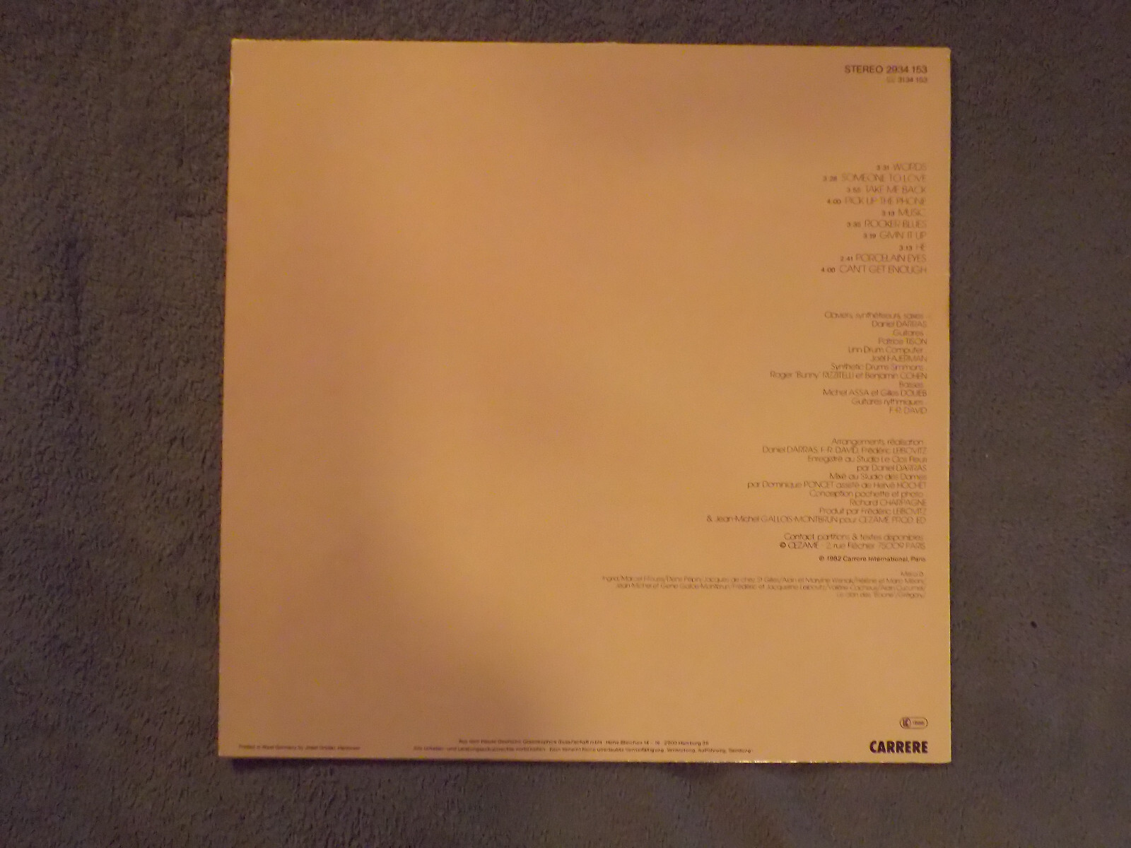 F-R David – Words (Carrere Records, LP, Deutschland, 1982), Bild 2