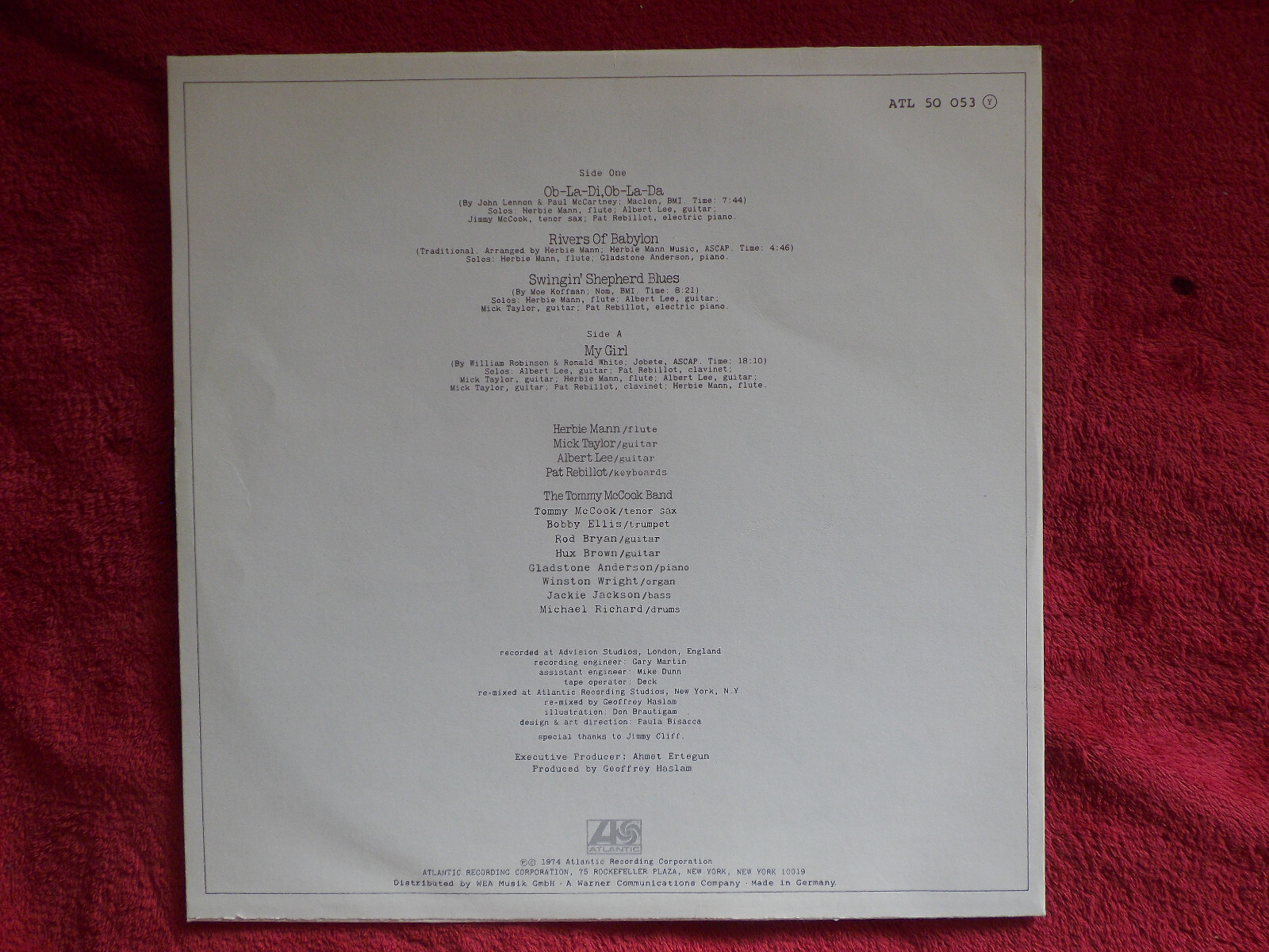 Herbie Mann – Reggae (Atlantic Records, ATL 50 053, LP, 1974), Bild 3