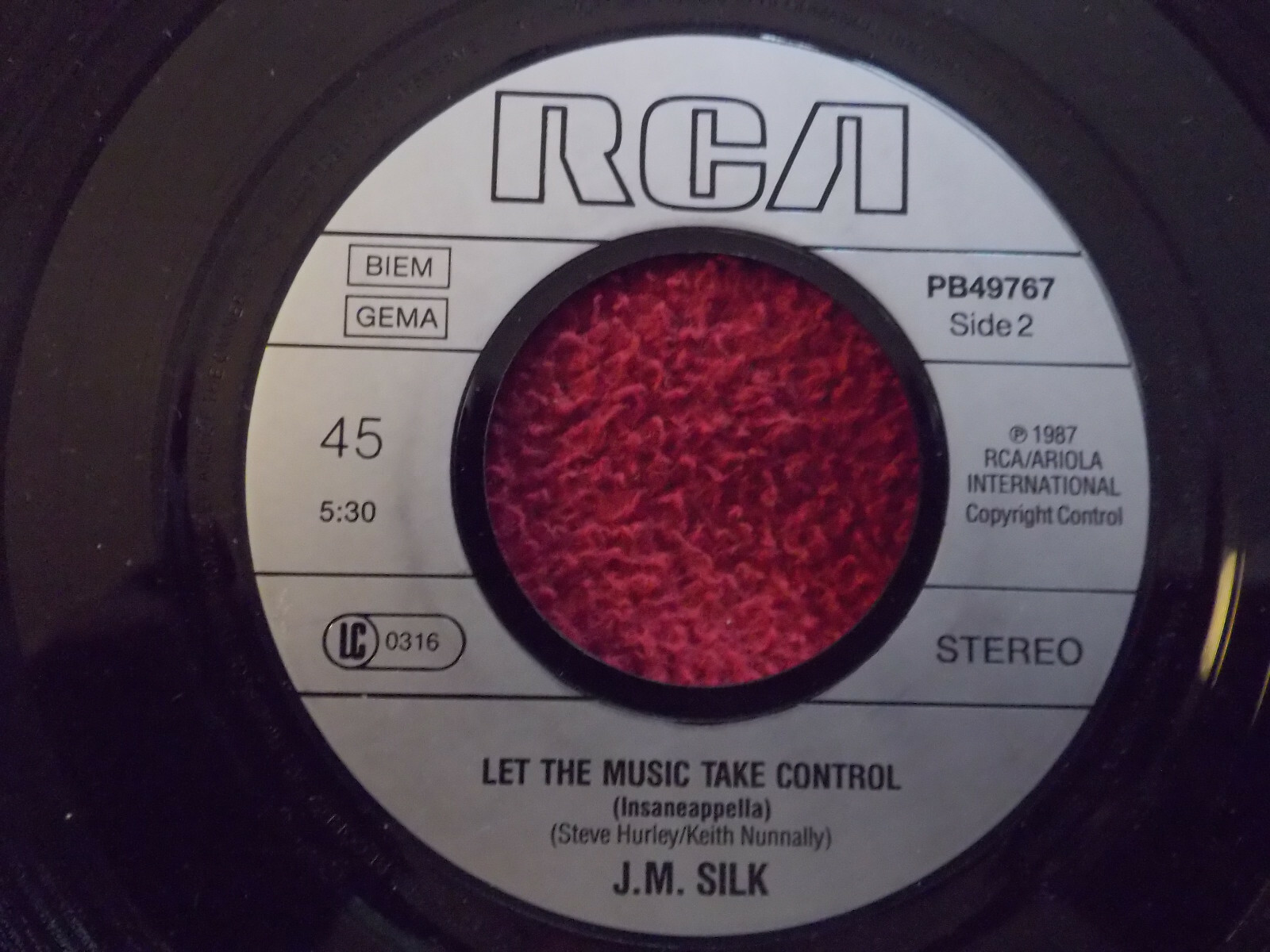 J.M. Silk – Let the music take control – RCA 45, 2 Versionen (1987), Bild 2