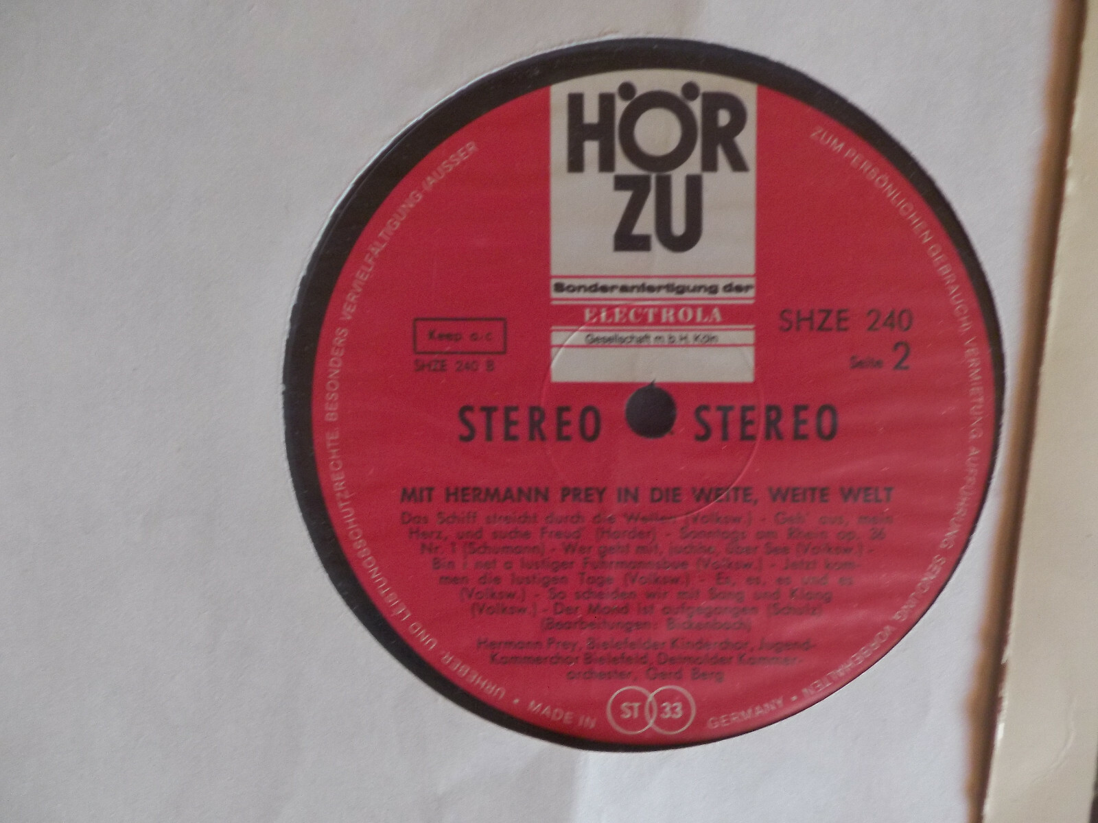 Hermann Prey und der Bielefelder Kinderchor – In die weite weite Welt (HörZu LP), Bild 2