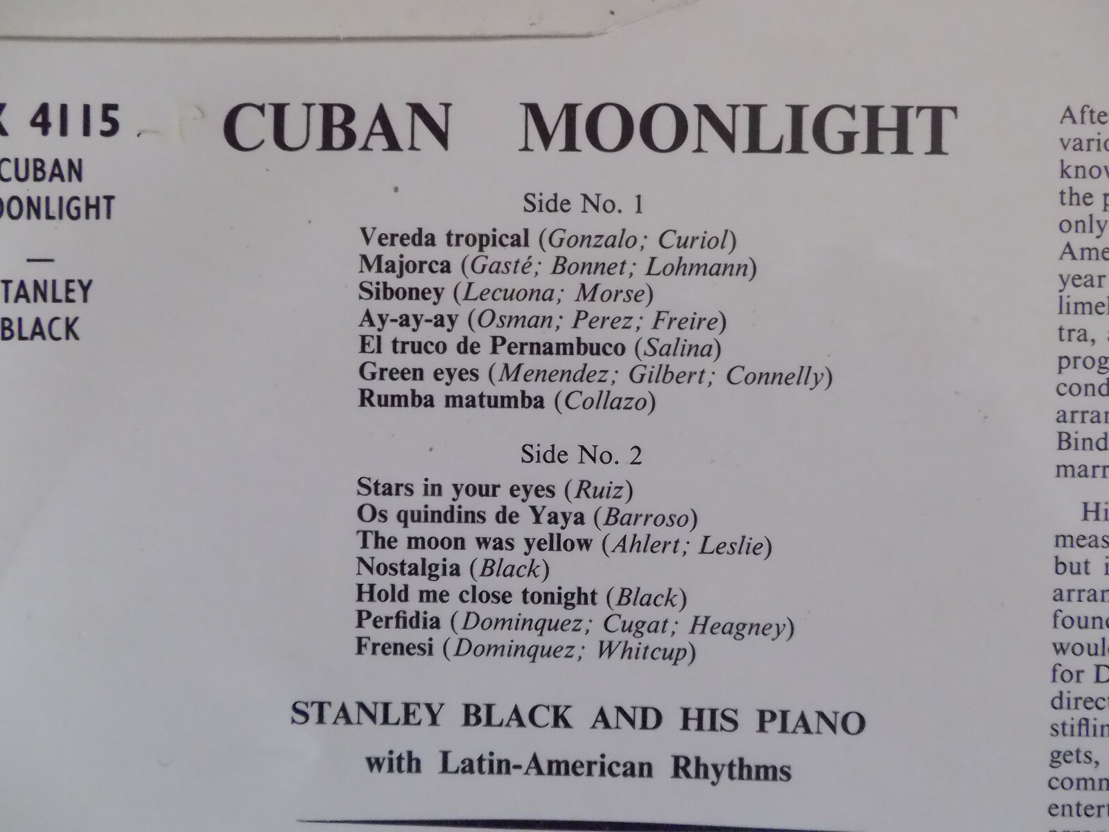 Stanley Black – Cuban Moonlight | Decca Records LK.4115, LP, Bild 3