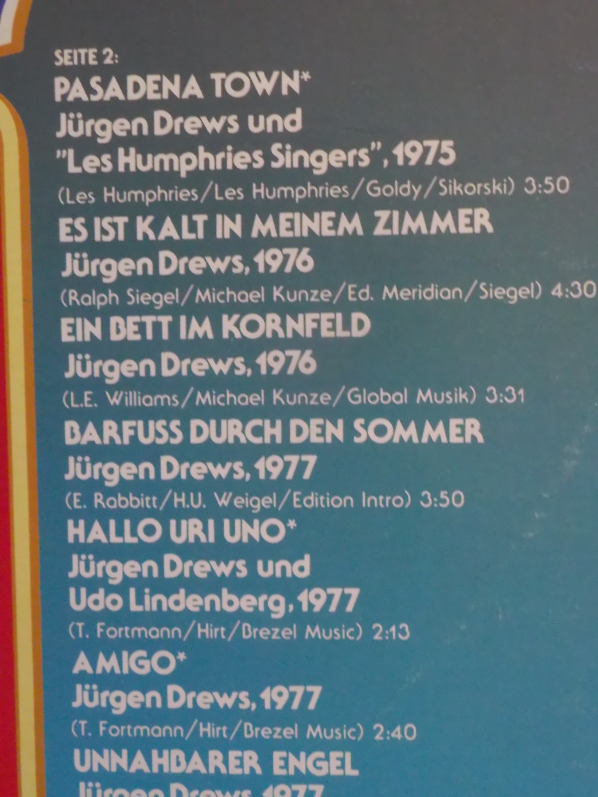 Jürgen Drews – Mein musikalischer Lebenslauf | Warner Bros. Records LP, 1977, mit Poster, Bild 6