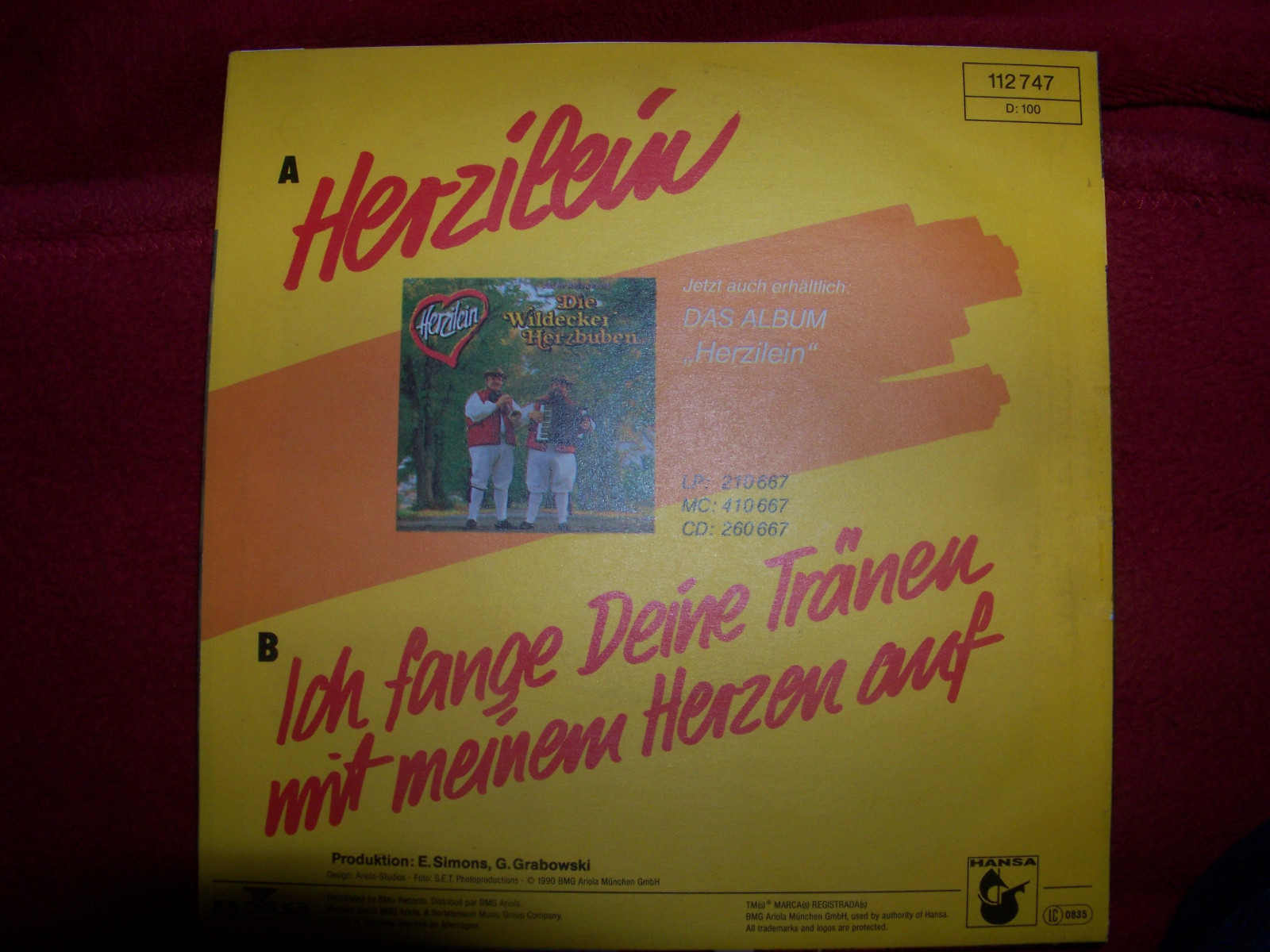 Die Wildecker Herzbuben – Herzilein / Ich fange deine Tränen mit meinem Herzen auf (Single), Bild 2