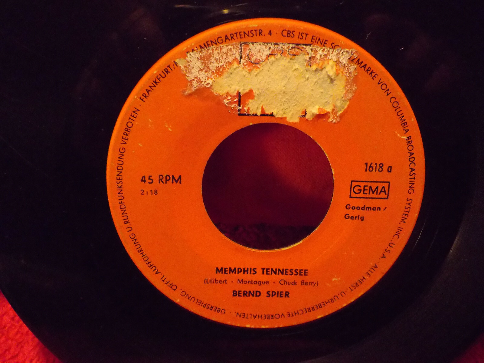 Bernd Spier – Memphis Tennessee / Ohne ein bestimmtes Ziel (CBS Records 1618)