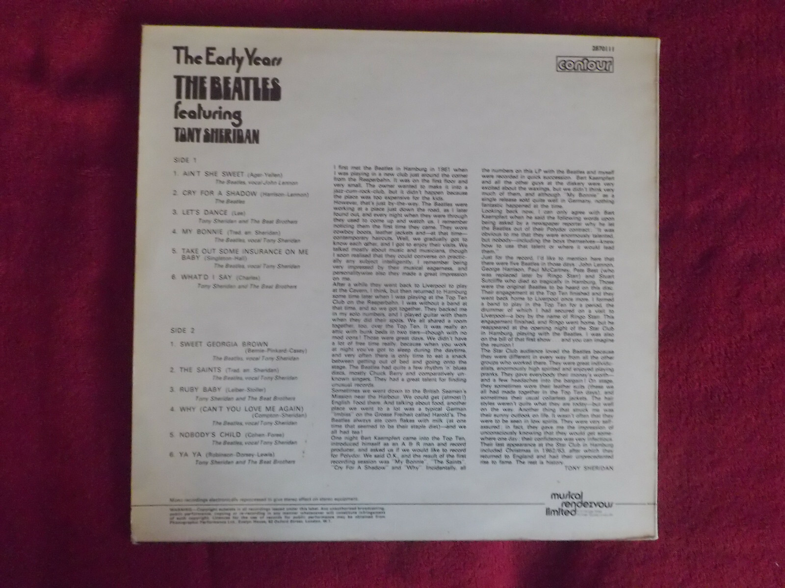 The Beatles feat. Tony Sheridan – The early years (LP, Contour Records, 1971), Bild 2