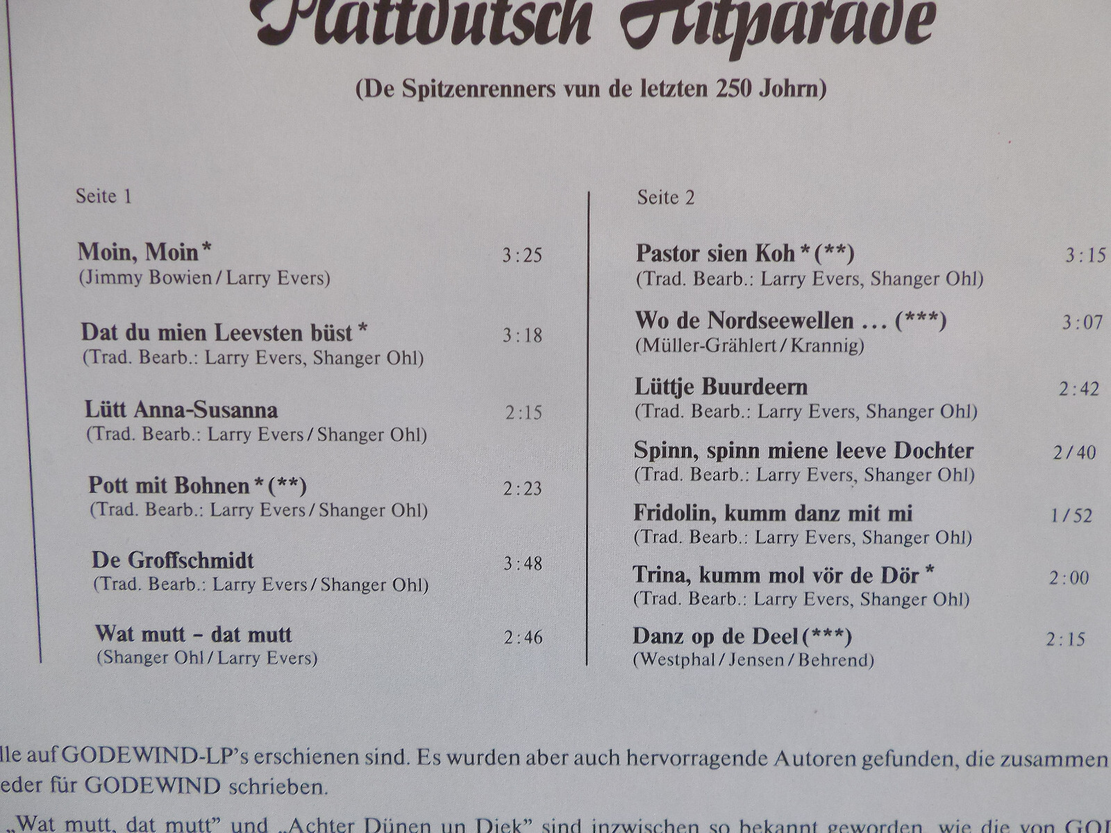 Godewind – Plattdütsch Hitparade (LP, Brook Records 6508, 1984), Bild 3
